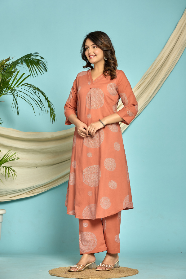 πΈ Pure Cotton Kurta Set β Peach Elegance πΈ