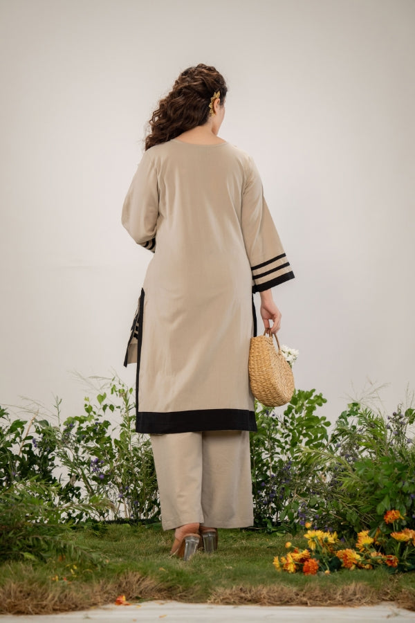 Chic Beige Co-Ord Set ๐Bold Black Thread Embroidery ๐น Perfect for Every Occasion ๐