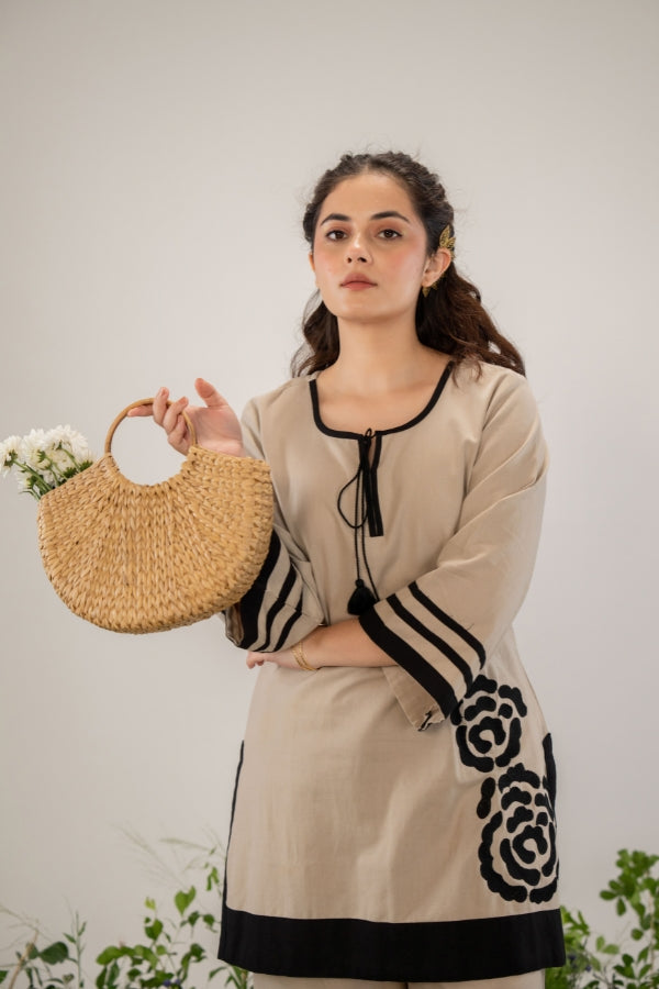 Chic Beige Co-Ord Set ๐Bold Black Thread Embroidery ๐น Perfect for Every Occasion ๐