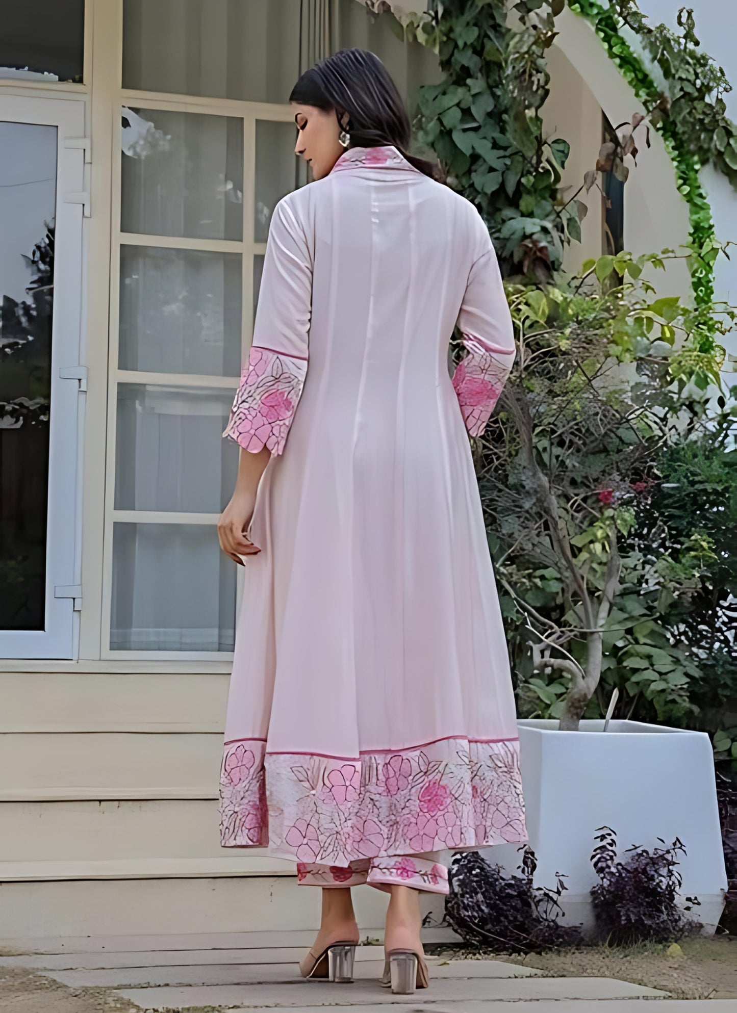 Women’s Cotton Light Pink Embroidery Anarkali Kurta Set with Printed Dupatta
