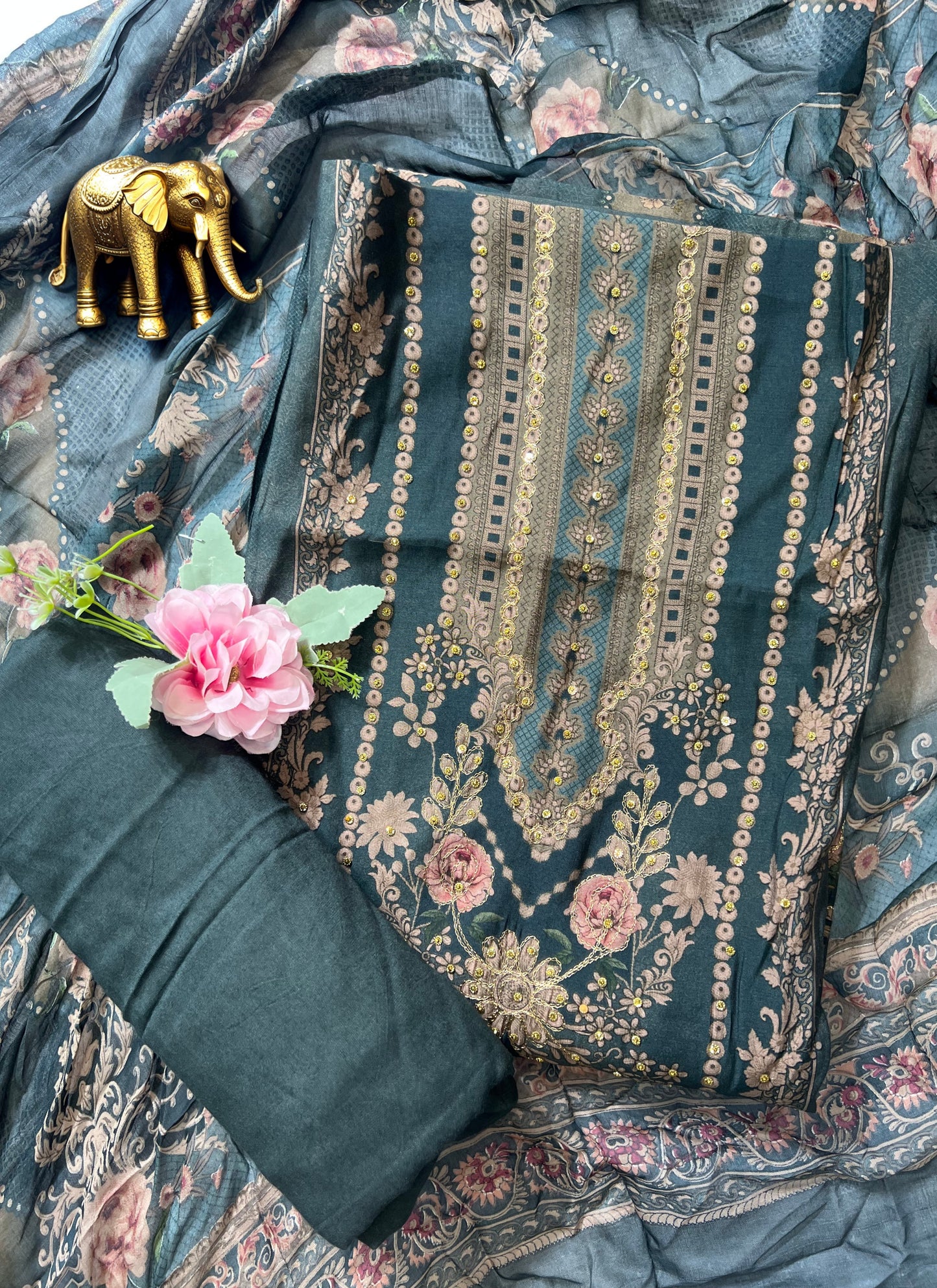 Embroidered and Printed Work Unstitched Salwar Suit Material