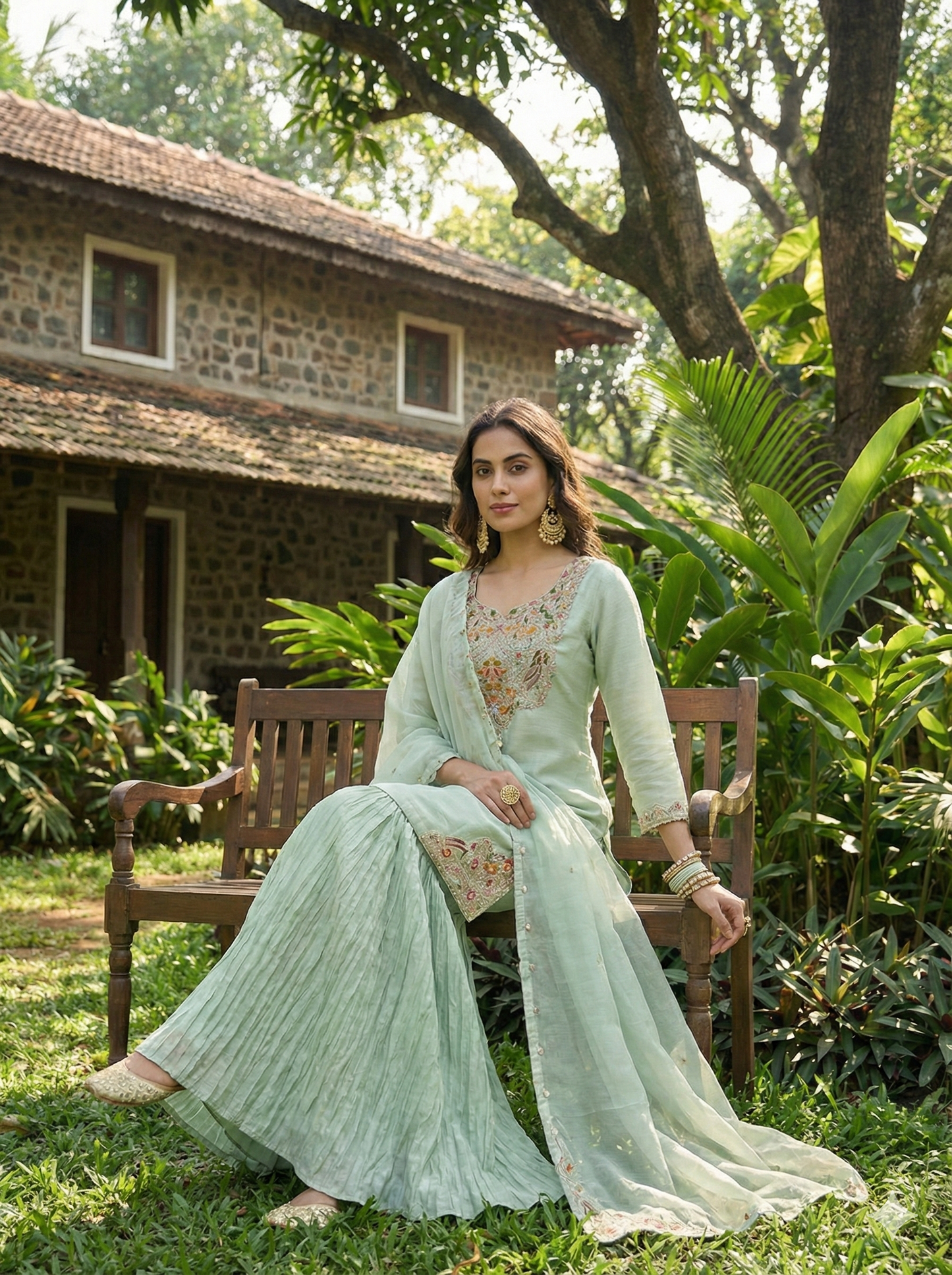 Zubeida Blue Embroidered Kurta and Sharara with Dupatta Set