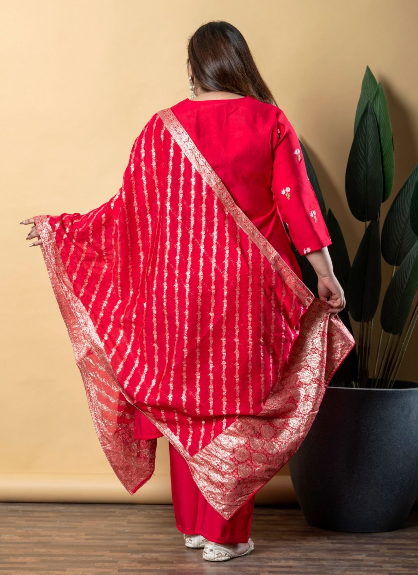 Women's Ligth Red Pure Cotton Embroidered Salwar Suit Set