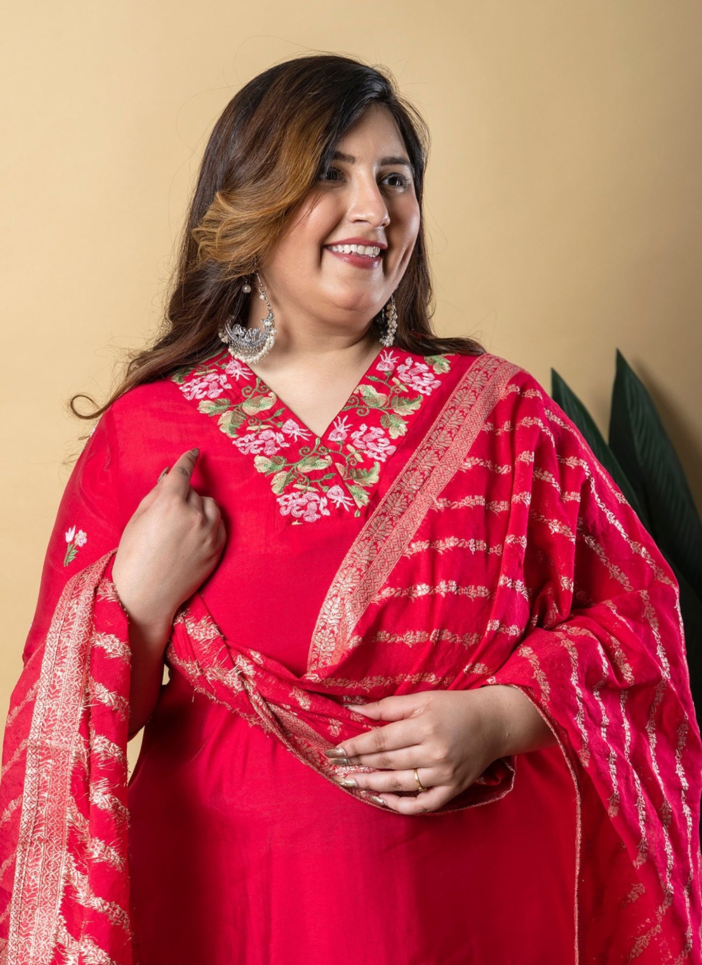Women's Ligth Red Pure Cotton Embroidered Salwar Suit Set