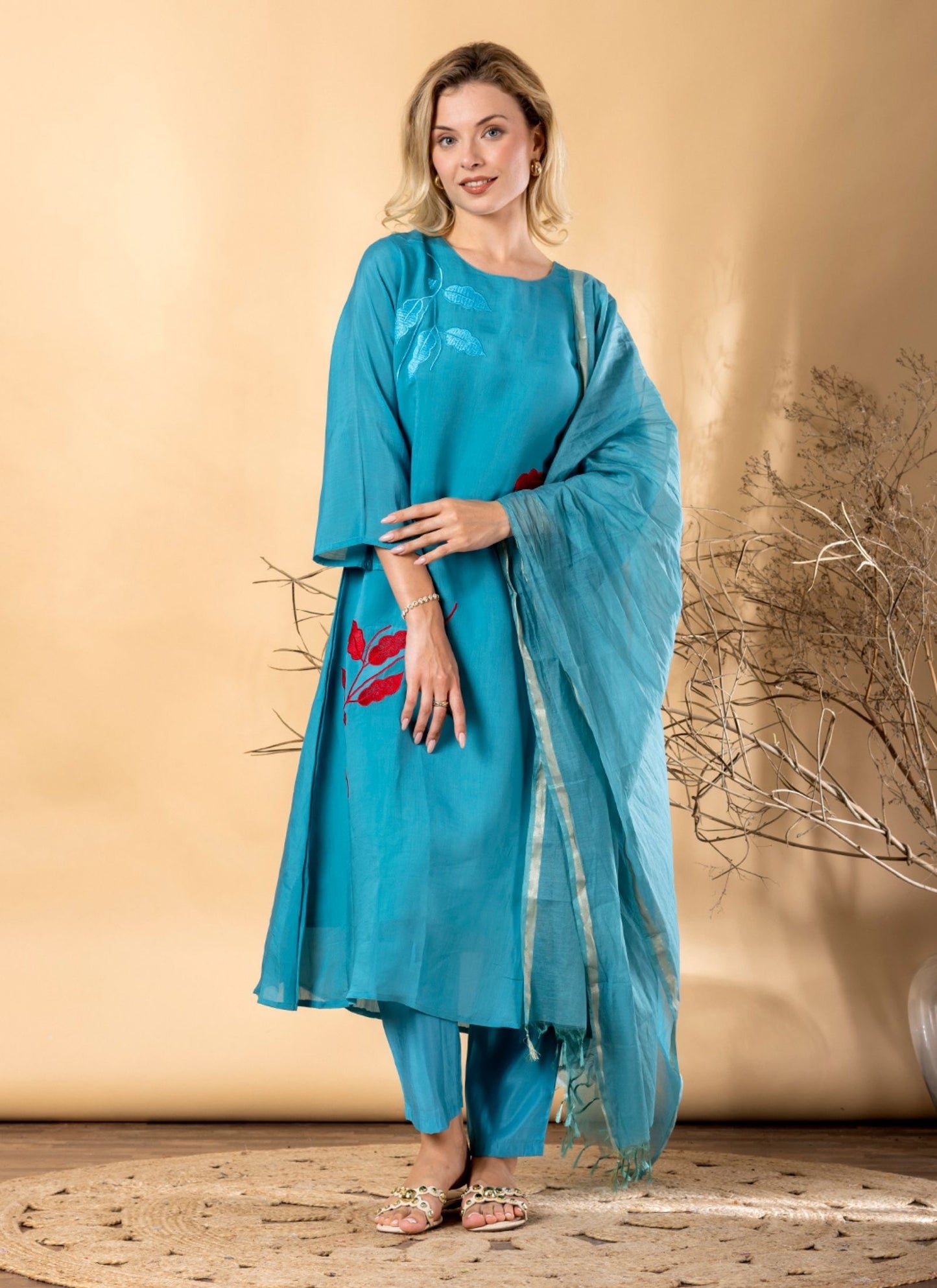 Women's Blue Pure Cotton Printed Salwar Suit Set