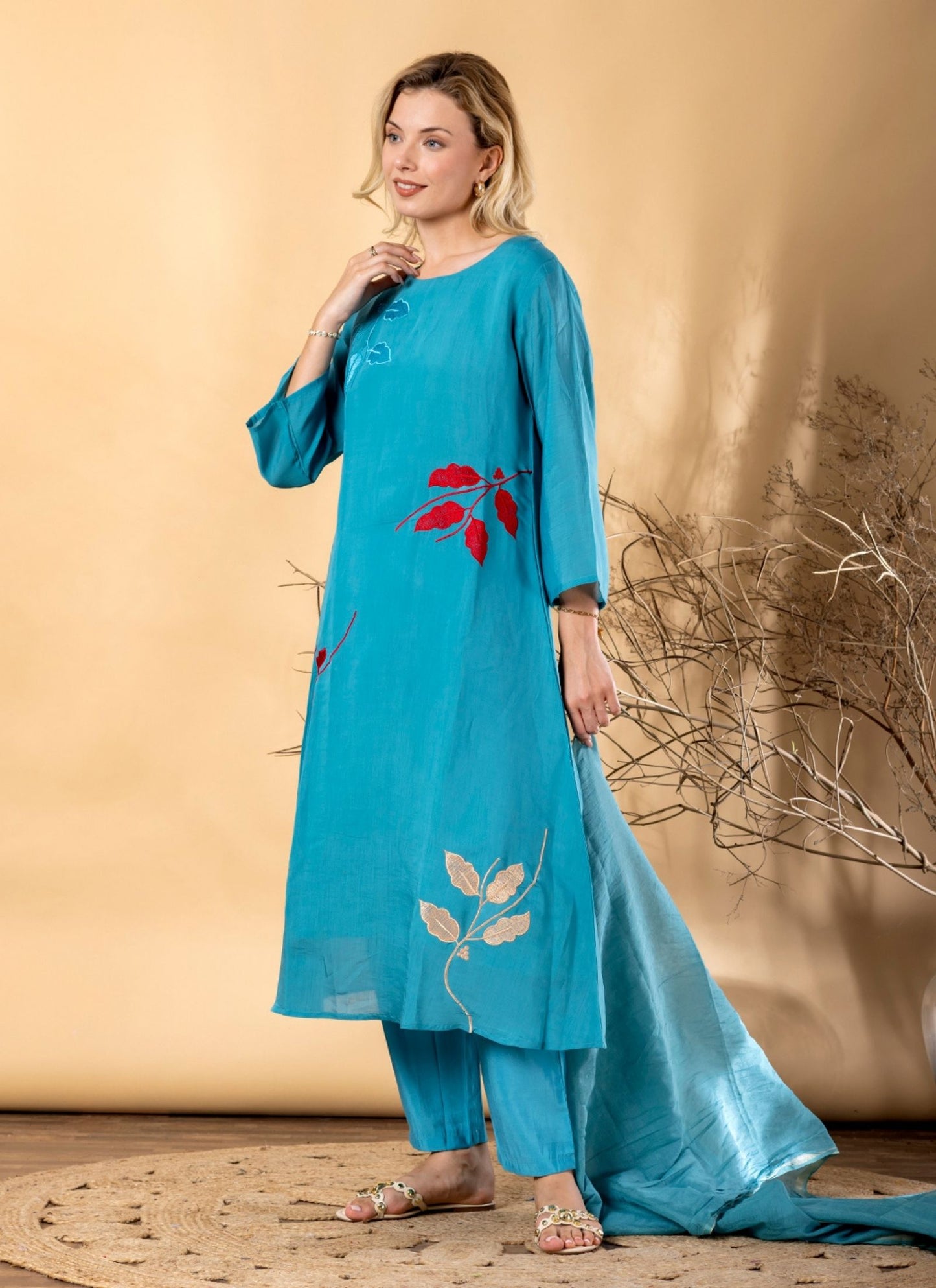Women's Blue Pure Cotton Printed Salwar Suit Set
