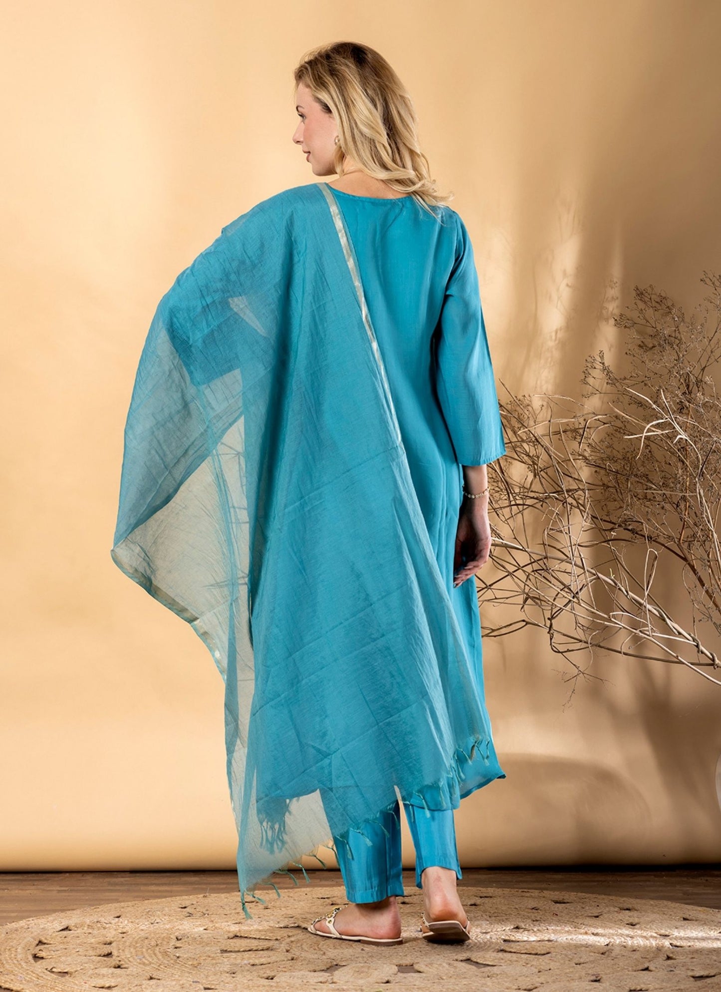 Women's Blue Pure Cotton Printed Salwar Suit Set