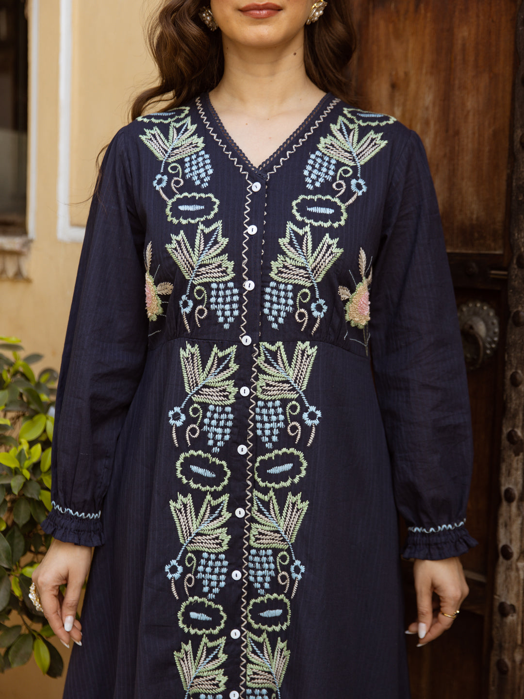 Navy Bloom Embroidered A-Line Dress Pure Cotton ๐ฟ๐ธ