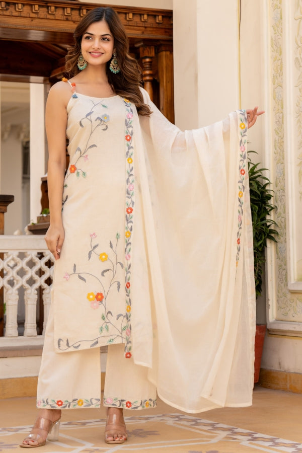 Ivory Bloom Embroidered Kurta Set ๐ฟ