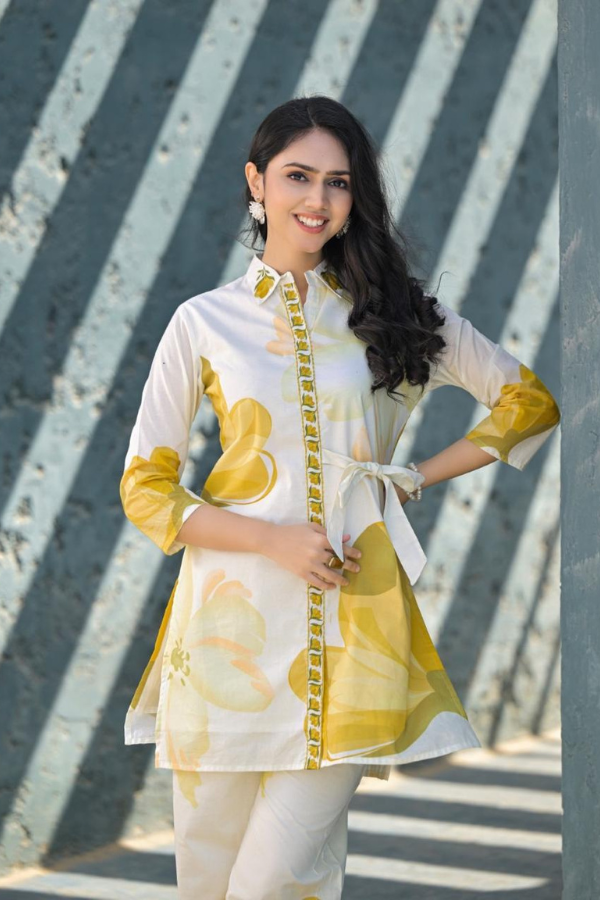 Sunny Bloom Co-ord Set ๐ผ๐ฟ | Elegant White & Yellow Floral Cotton Outfit for Women