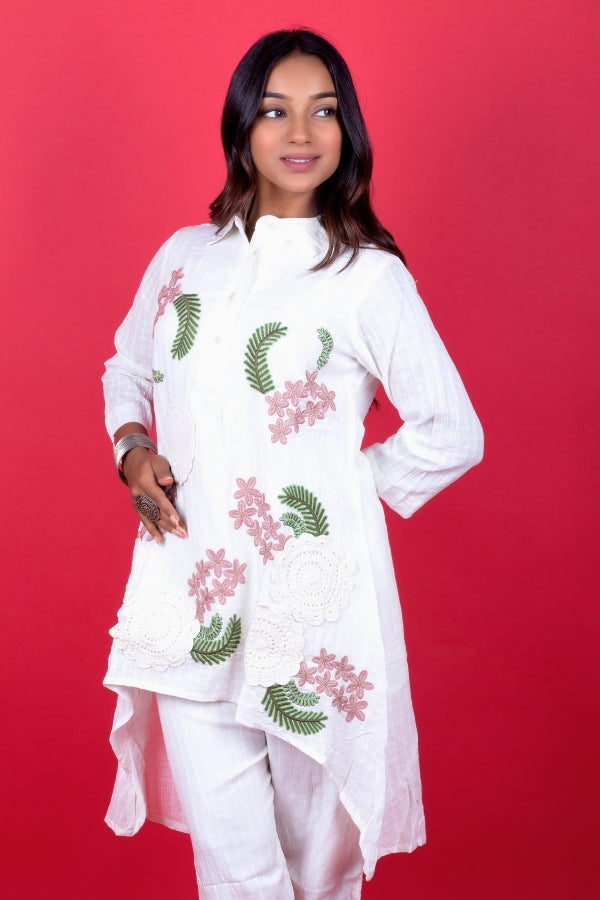 ๐ผ Elegant White Embroidered Co-Ord Set for Women Handcrafted Floral Thread Work ๐โจ