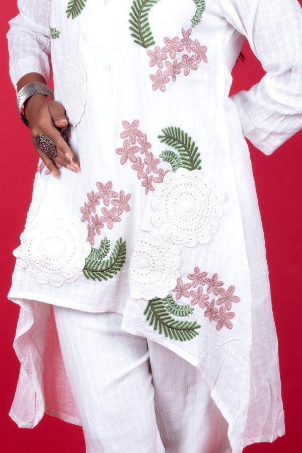 ๐ผ Elegant White Embroidered Co-Ord Set for Women Handcrafted Floral Thread Work ๐โจ