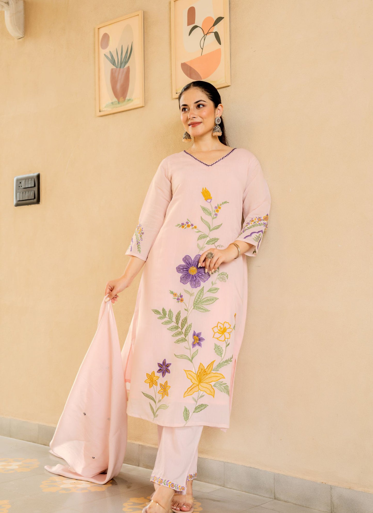 π· Blush Bloom Hand-Embroidered Cotton Suit Set