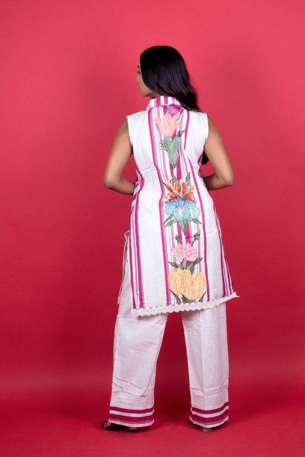 πΈ Elegant Pink & White Floral Embroidered Co-ord Set