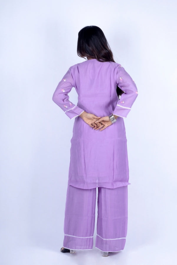 π Elegant Purple Embroidered Kurti & Palazzo Set with Elephant Motif ππΈ