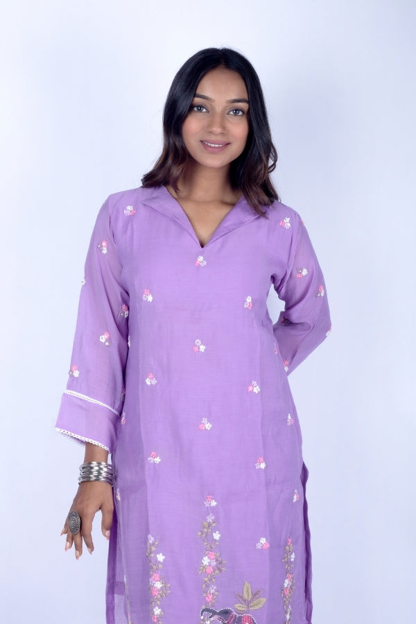 π Elegant Purple Embroidered Kurti & Palazzo Set with Elephant Motif ππΈ