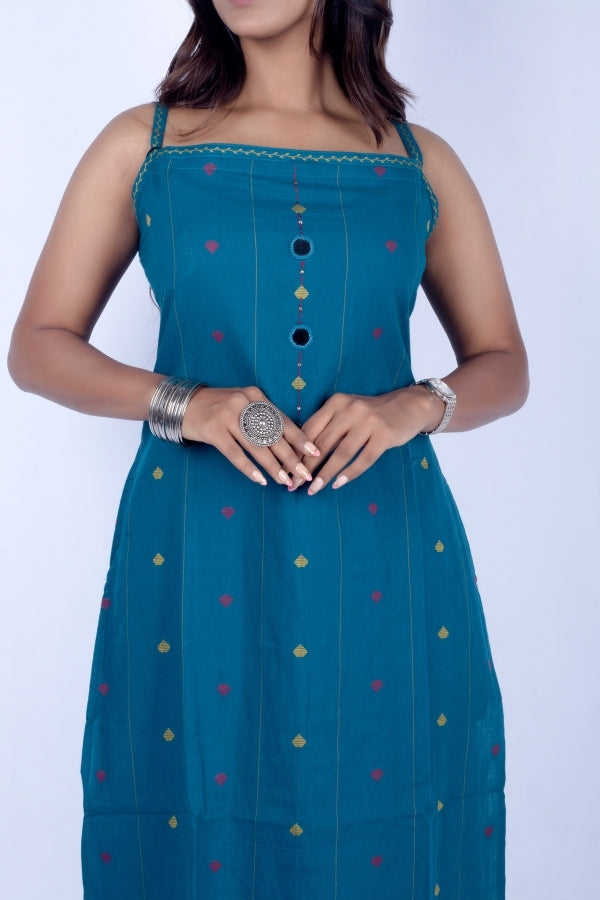π Dark Rama Sleeveless Kurti & Pant Set with Embroidery & Mirror Work β¨πͺ