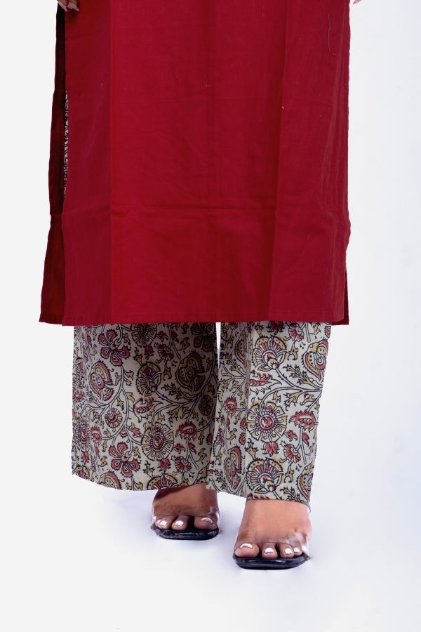 ❤️ Red Sleeveless Kurti with Ethnic Print Palazzo | V-Neck Indo-Western Set ❤️