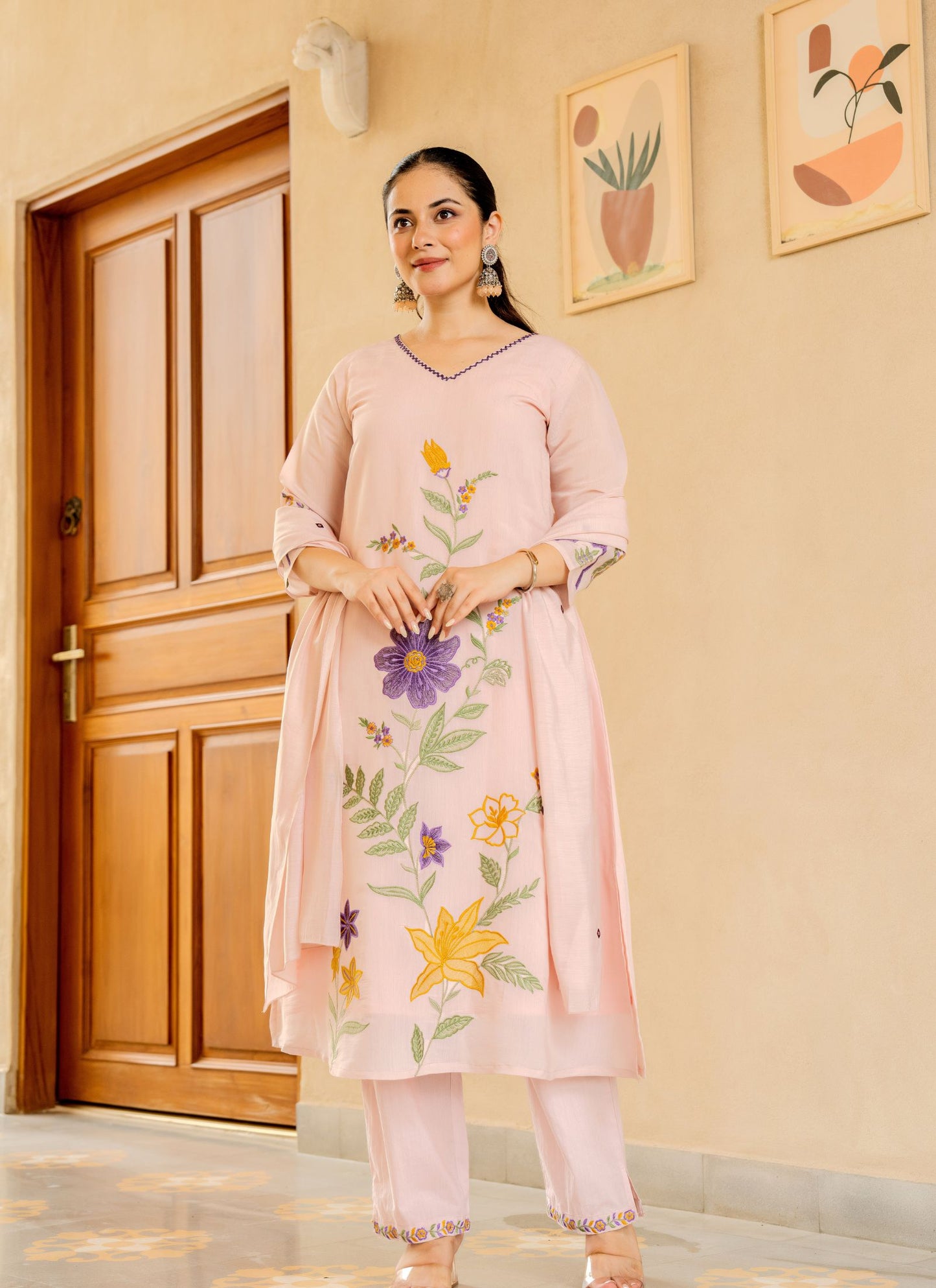 π· Blush Bloom Hand-Embroidered Cotton Suit Set