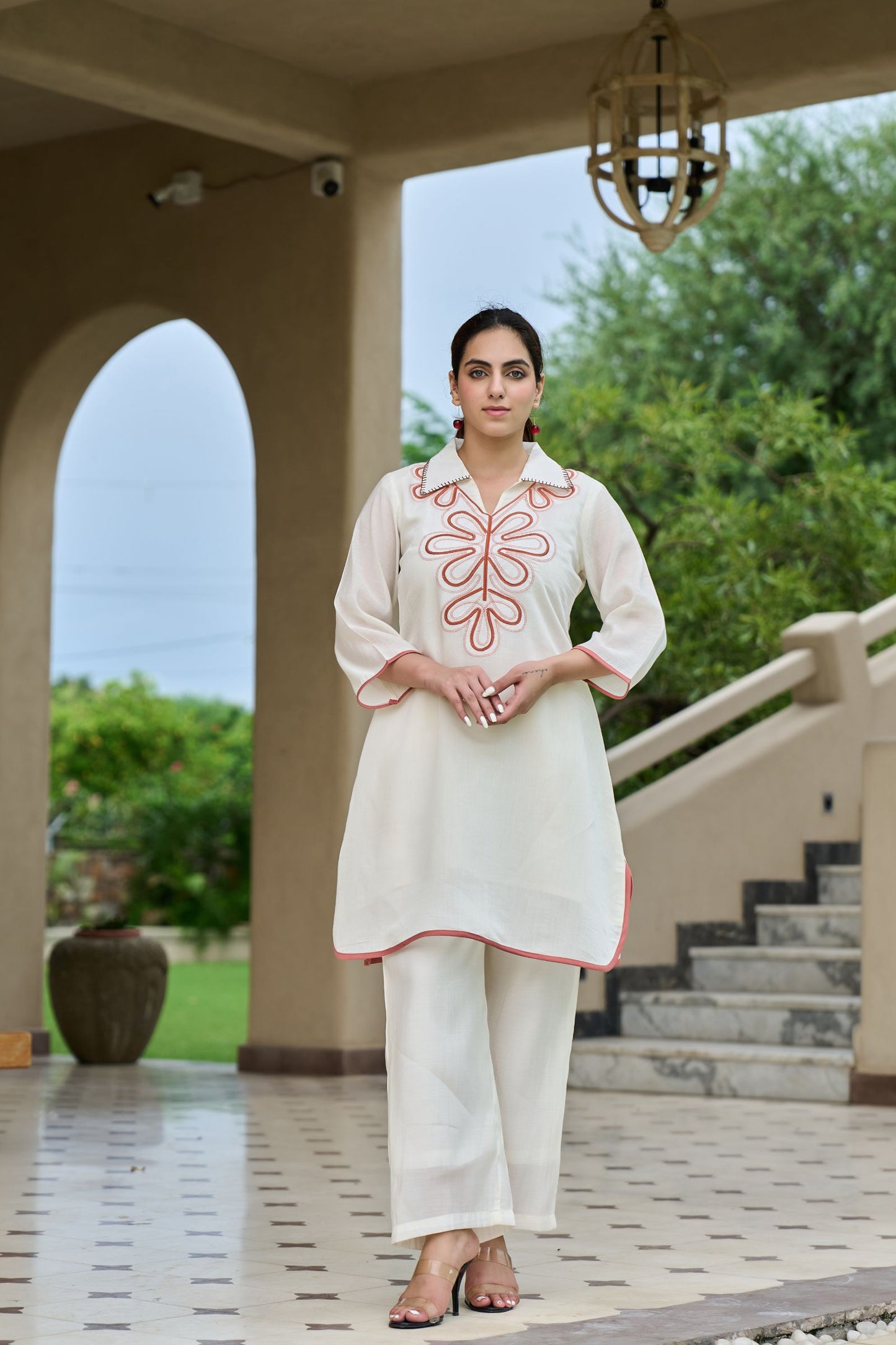 Ivory Grace Embroidered Co-Ord Set – Modern Minimalism with a Statement Twist