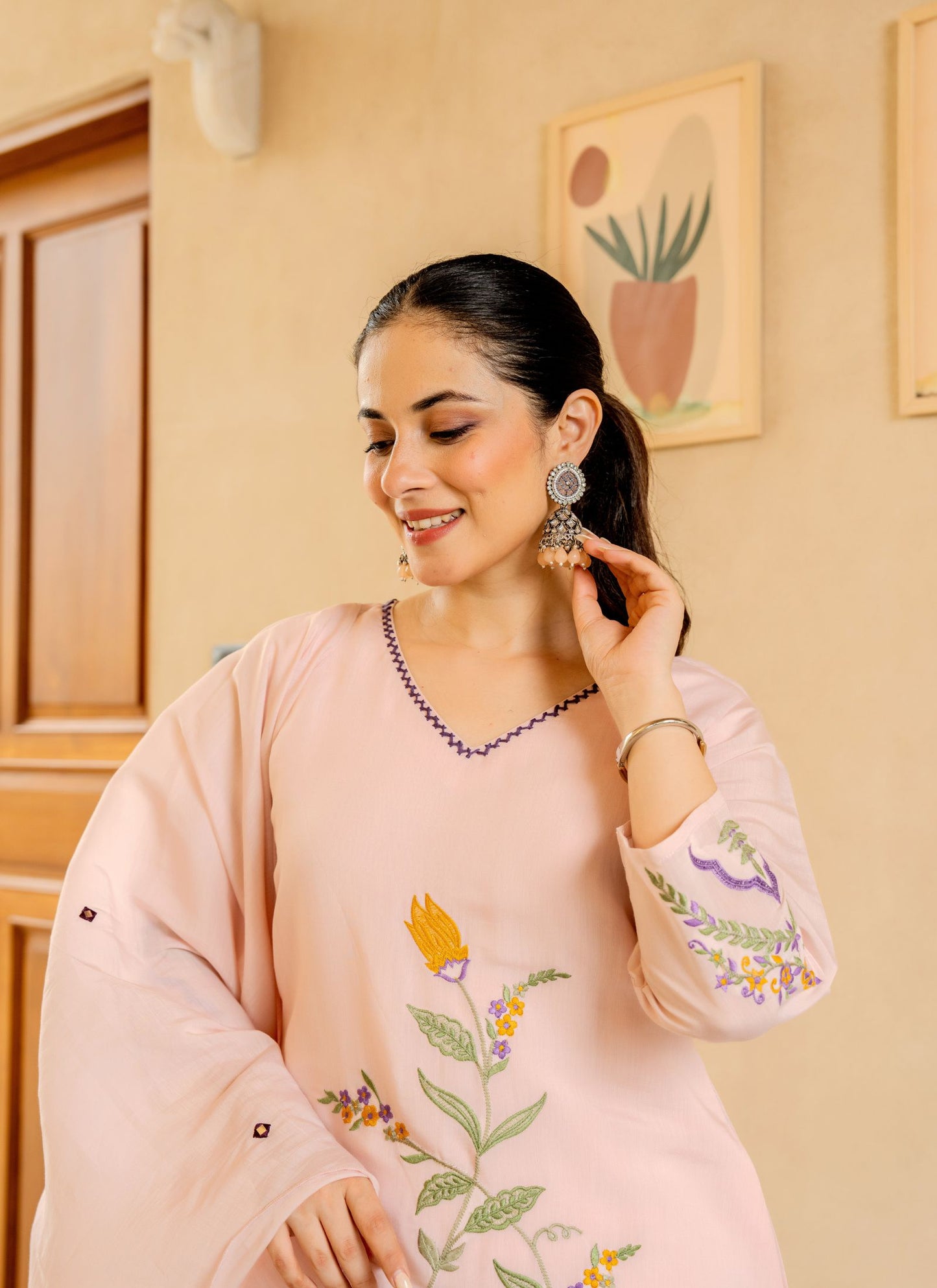 π· Blush Bloom Hand-Embroidered Cotton Suit Set