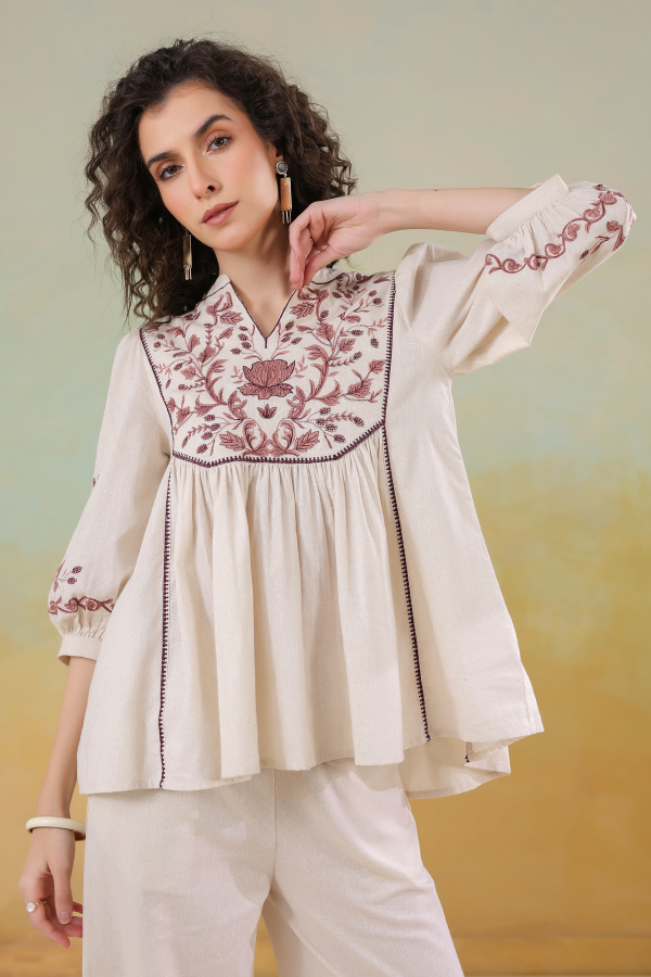 πΏ Gulnaar Grace Co-Ord Set | Beige & Maroon Embroidered Two-Piece for Women β¨π