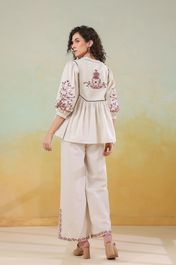 πΏ Gulnaar Grace Co-Ord Set | Beige & Maroon Embroidered Two-Piece for Women β¨π