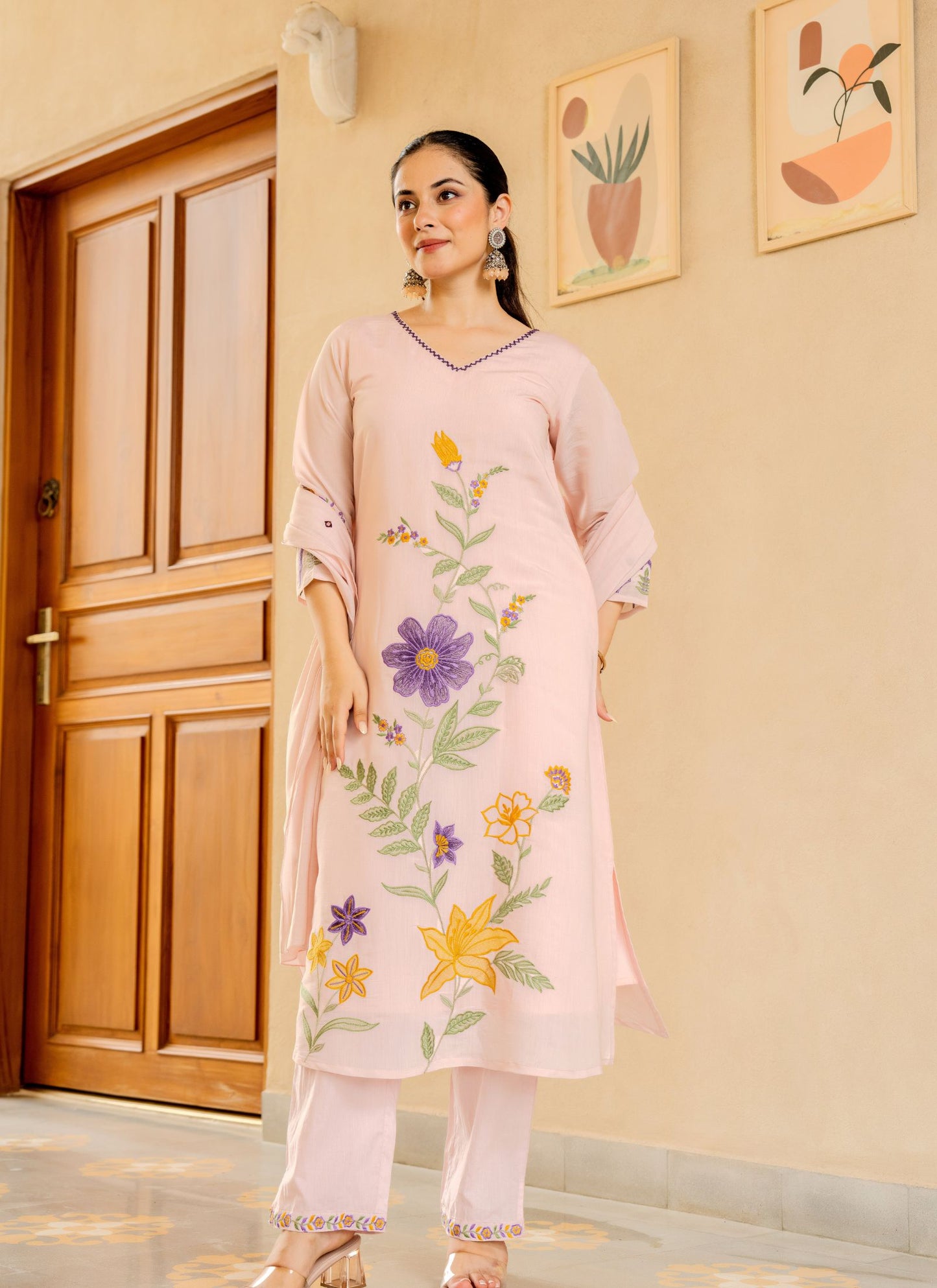 π· Blush Bloom Hand-Embroidered Cotton Suit Set