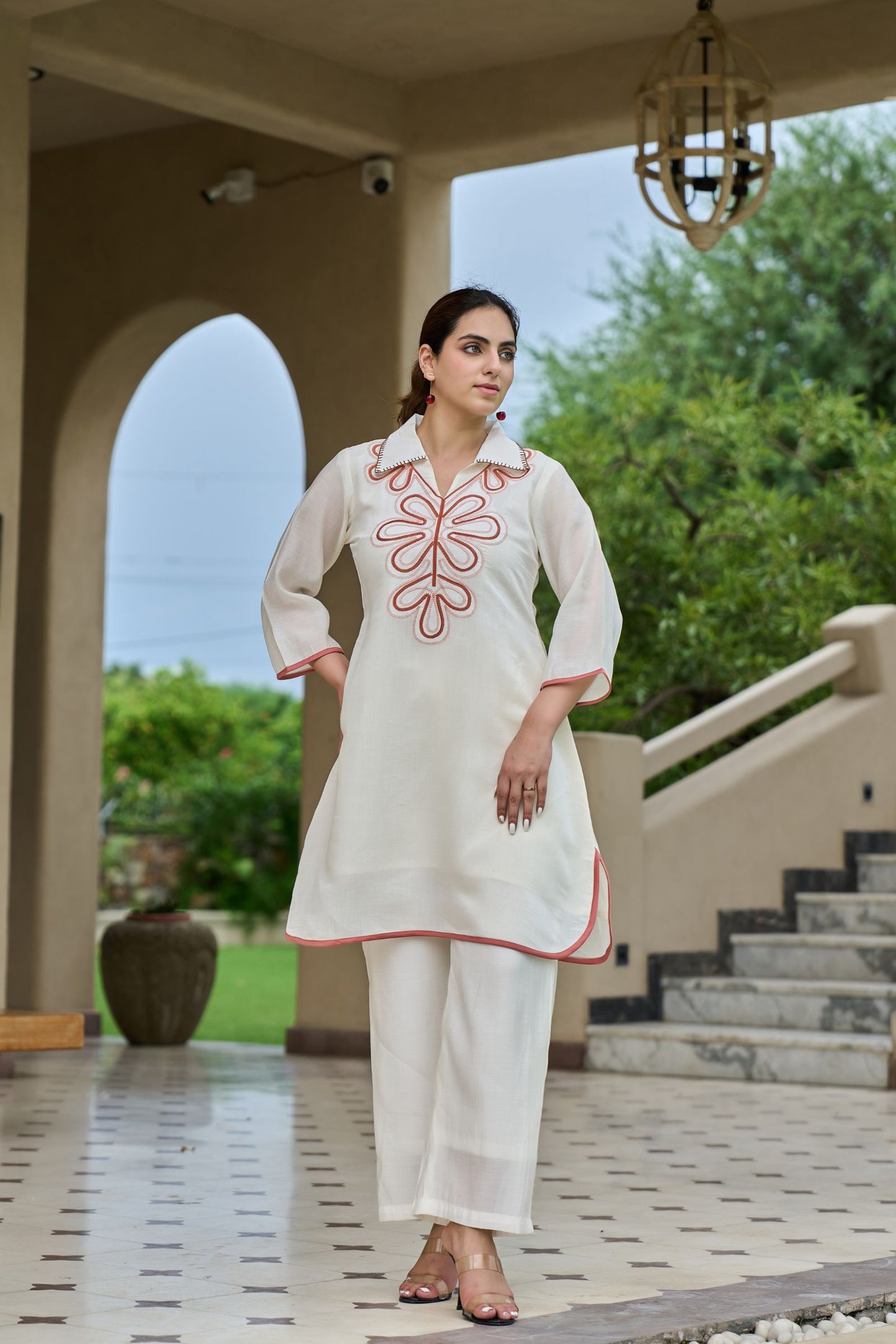 Ivory Grace Embroidered Co-Ord Set – Modern Minimalism with a Statement Twist