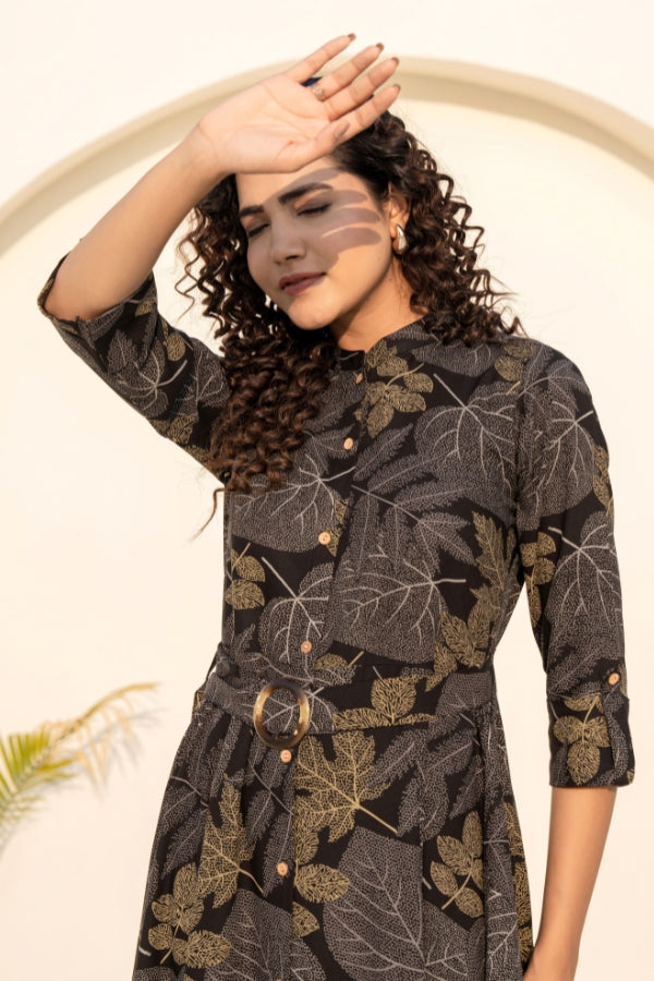 Stunning Black Digital Print Midi Dress