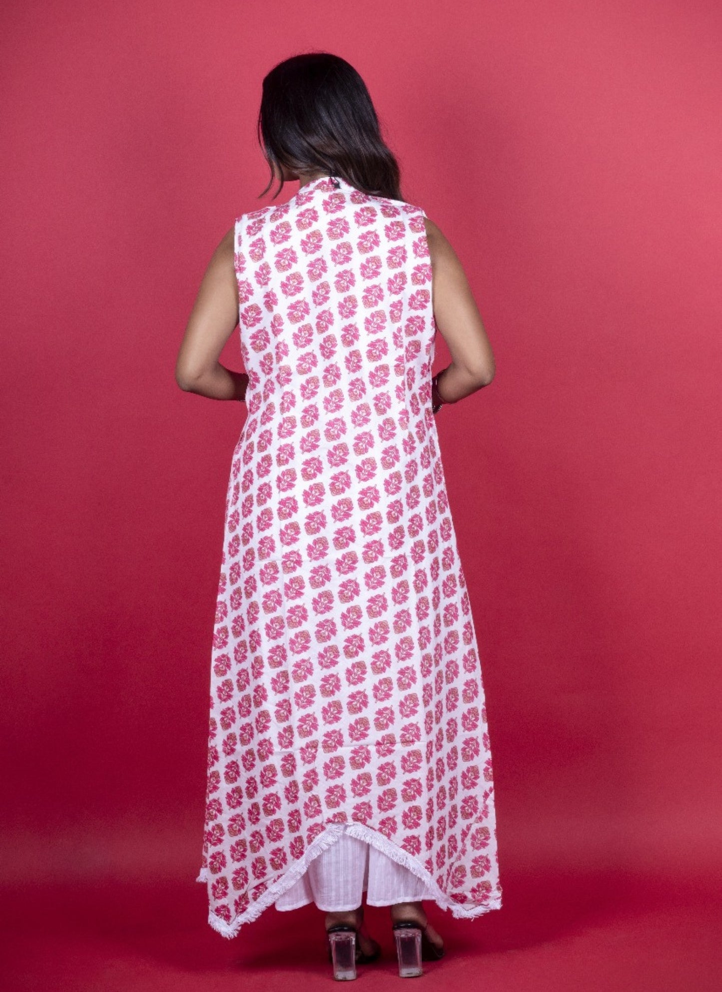 Women’s Cotton White & Pink Printed Dress with Stylish Jacket 🌸✨