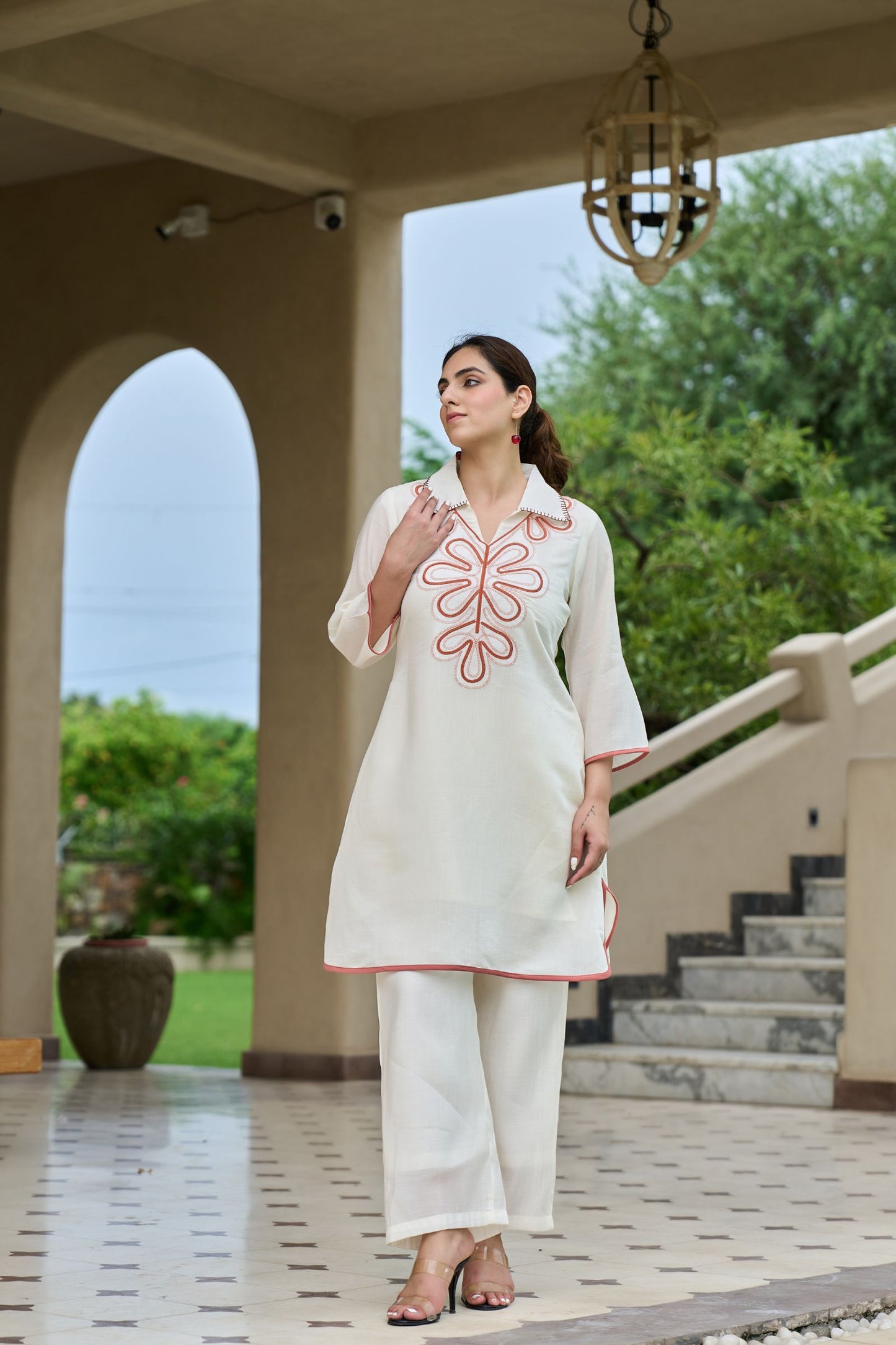 Ivory Grace Embroidered Co-Ord Set – Modern Minimalism with a Statement Twist