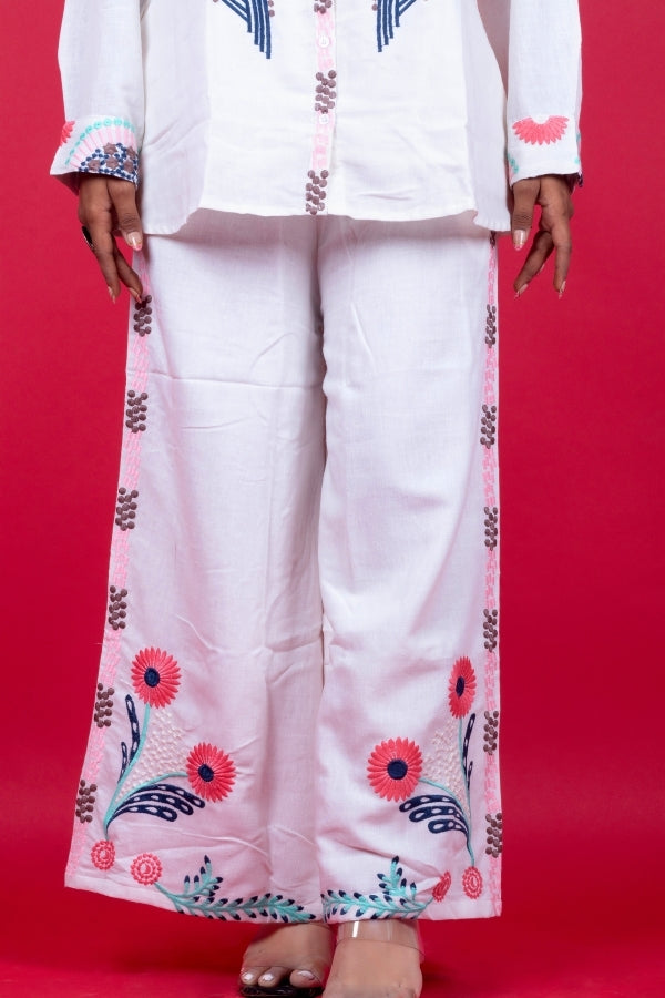 πΌ Chic White Co-ord Set with Multicolor Floral Embroidery
