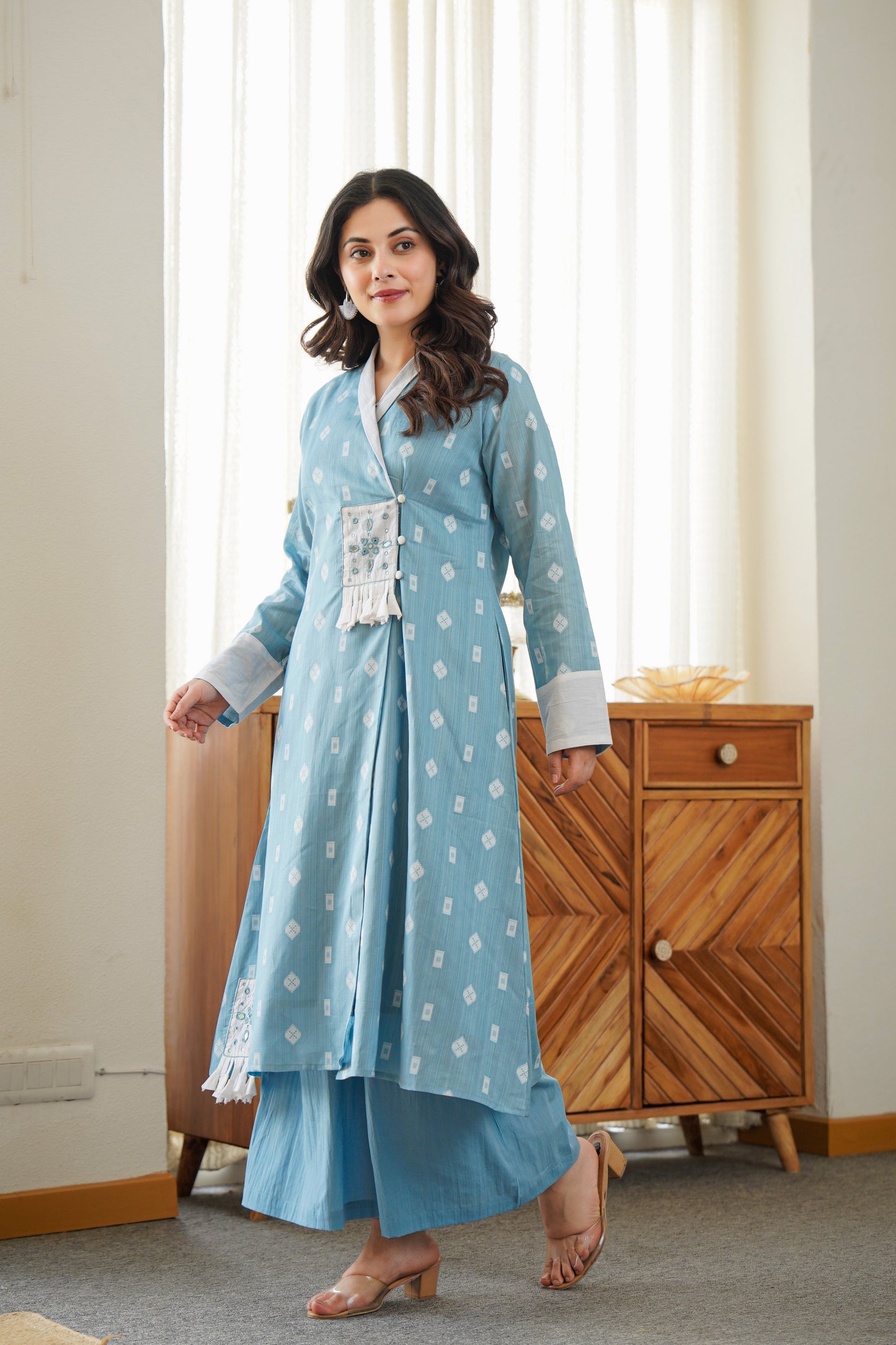 Pink Cotton Kurta Set | Embroidery & Palazzo Pants | Ethnic Fusion Wear ๐