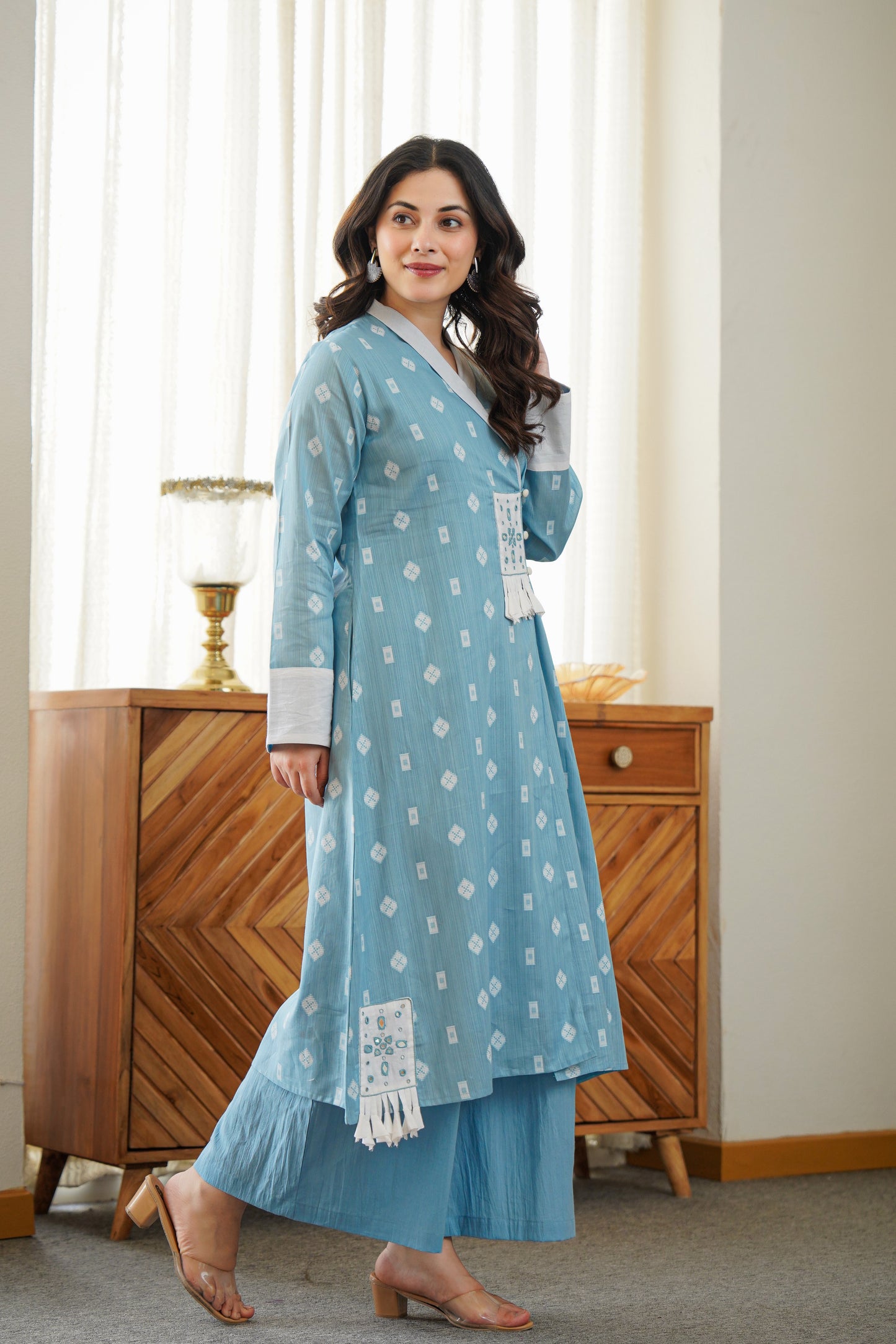 Pink Cotton Kurta Set | Embroidery & Palazzo Pants | Ethnic Fusion Wear ๐