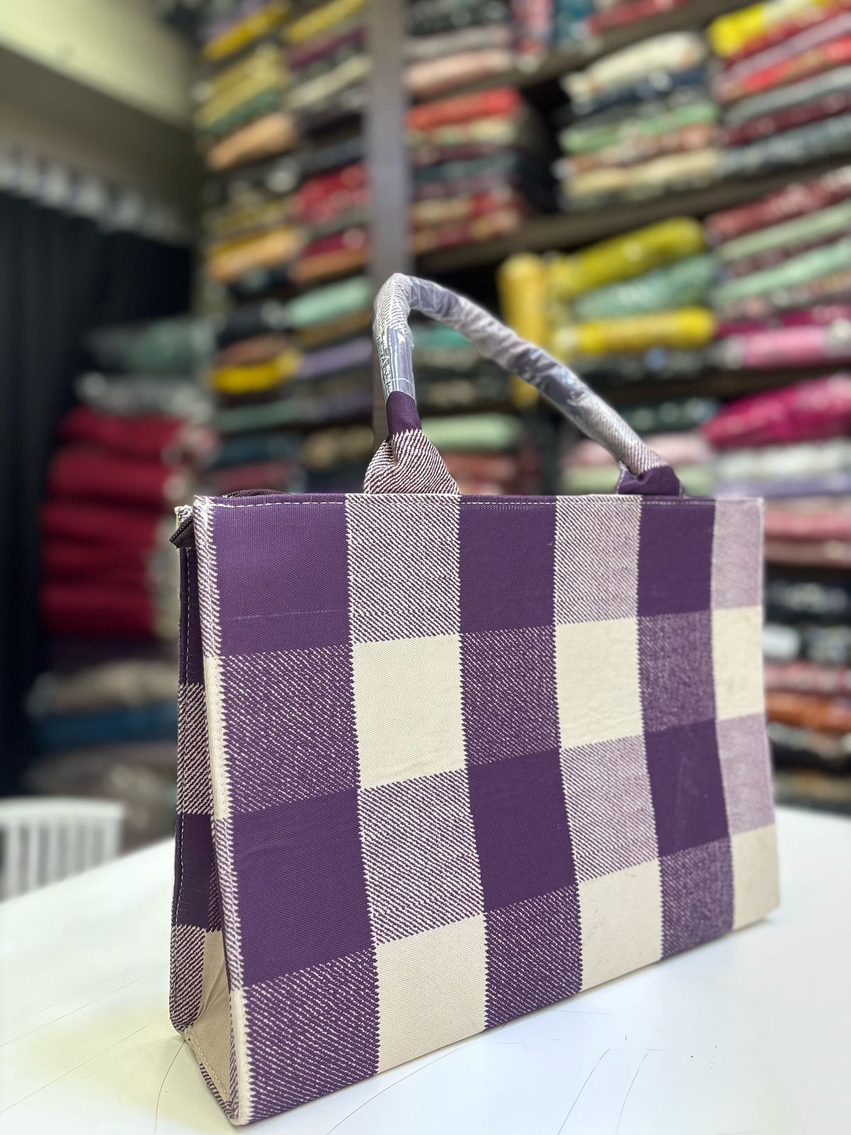 Purple Blocks Print Customized Tote Bag