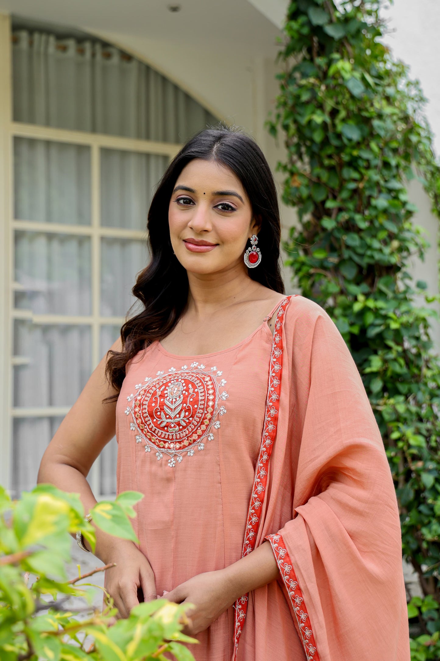 🩰 Peach Grace Embroidered Anarkali Set