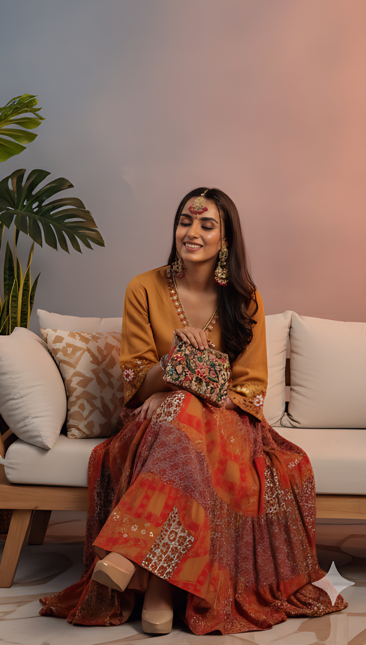 🔥 Boho Royalty Mustard & Red Lehenga Set – Spin, Sparkle & Slay