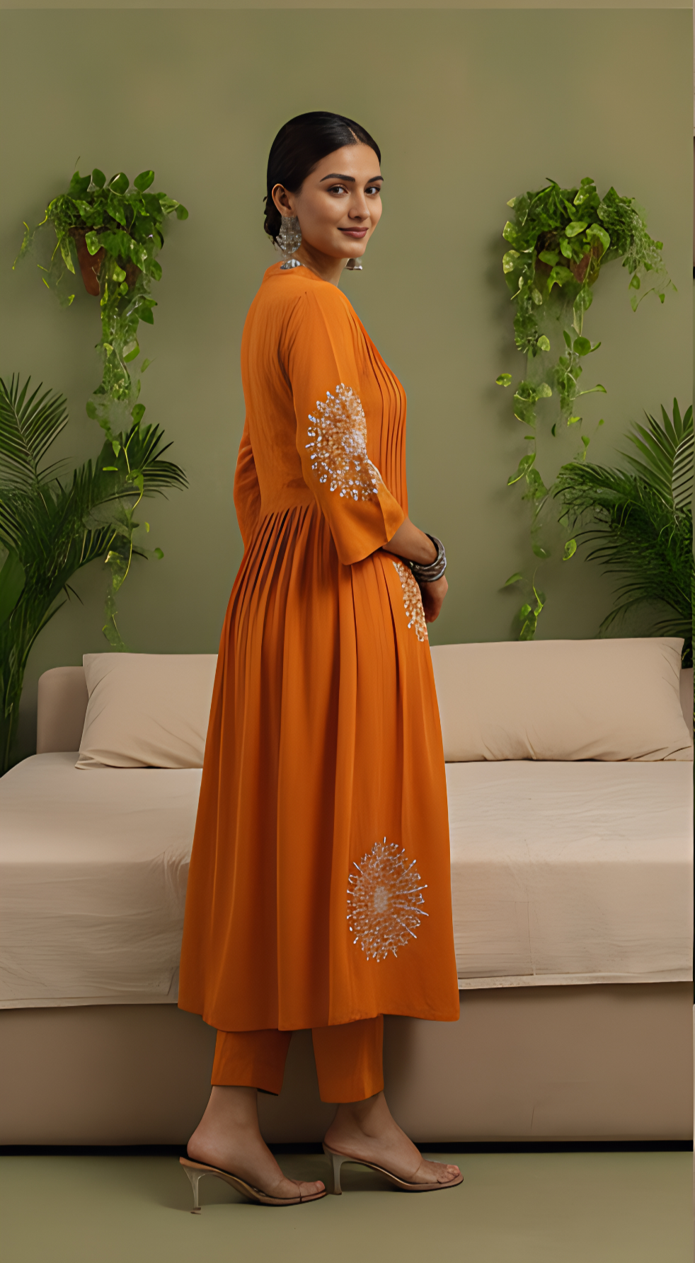 🧡 Mandala Muse - Rust Orange Embroidered Kurta Set