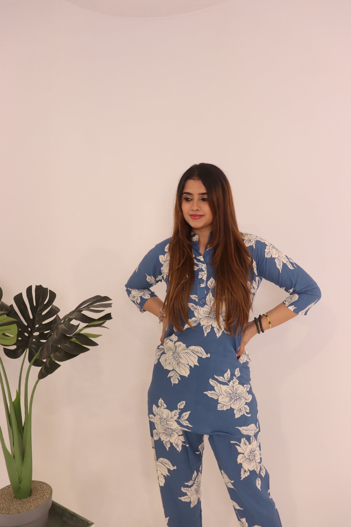 π¦ Floral Breeze Co-Ord Set β Blue & White Elegance