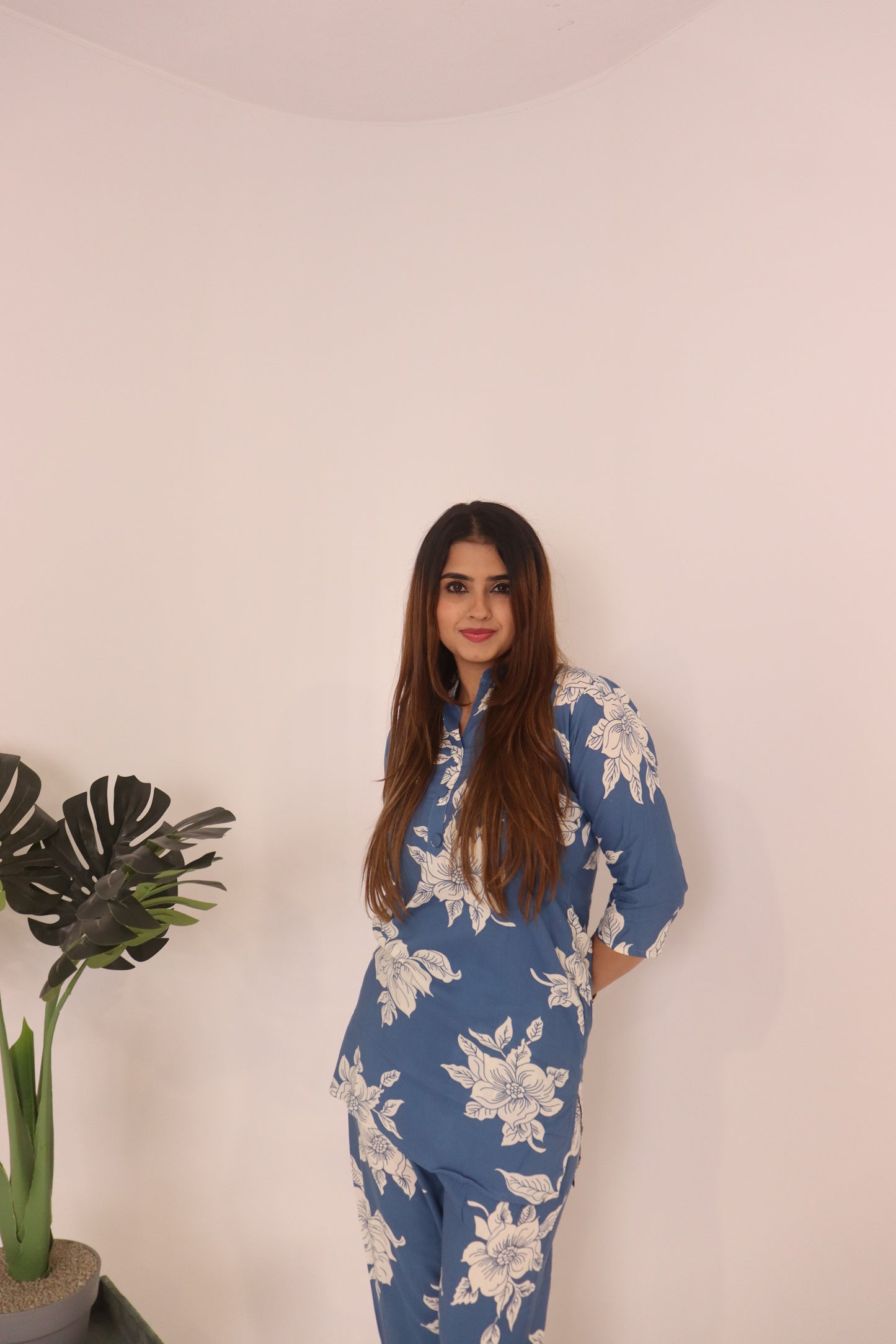 π¦ Floral Breeze Co-Ord Set β Blue & White Elegance