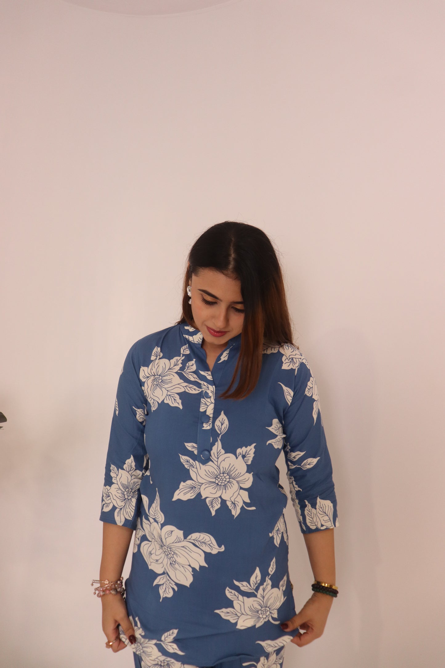 π¦ Floral Breeze Co-Ord Set β Blue & White Elegance