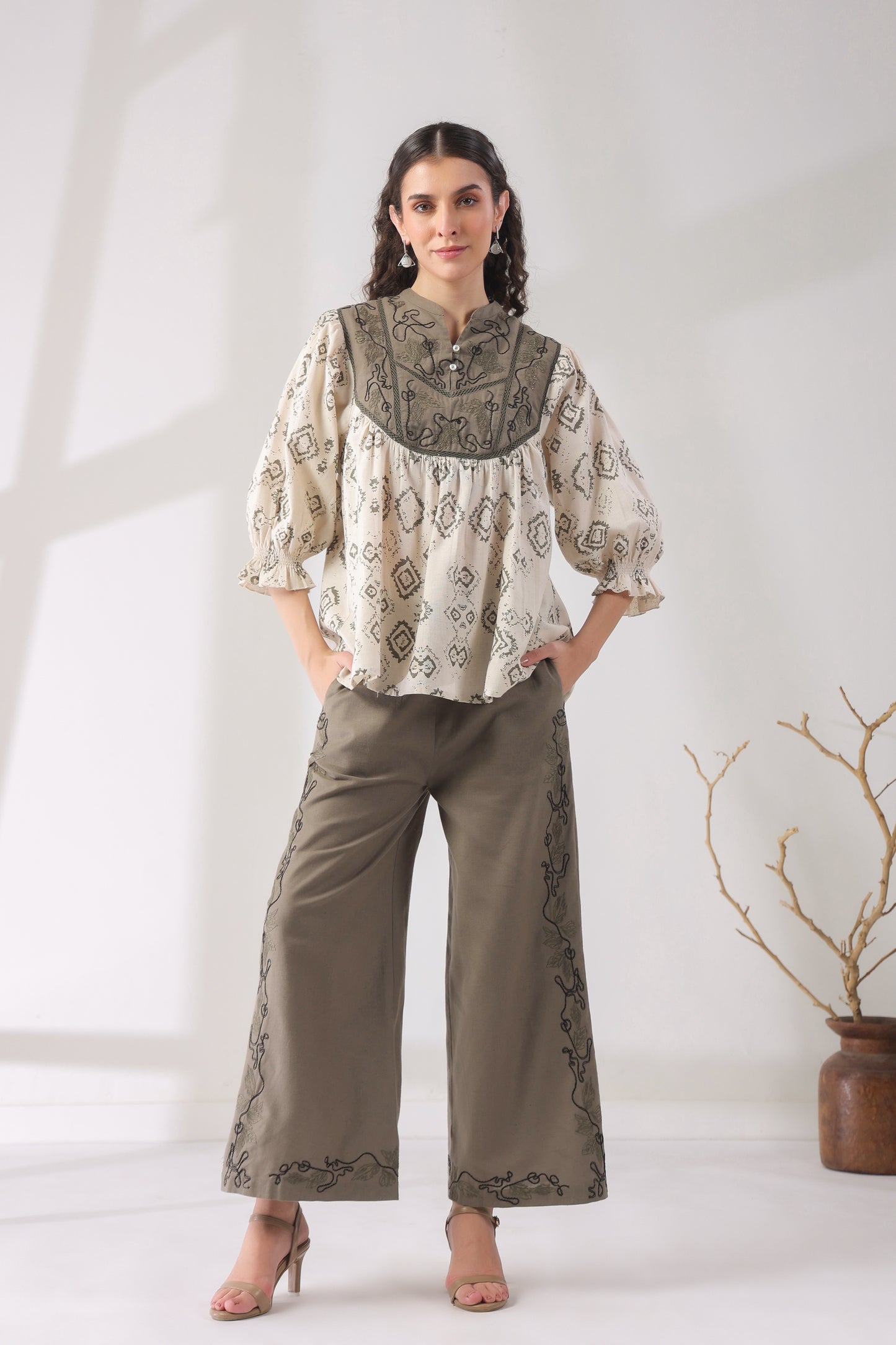 Bohemian Chic | Earthy Elegance | Embroidered Lounge Set 🌾✨