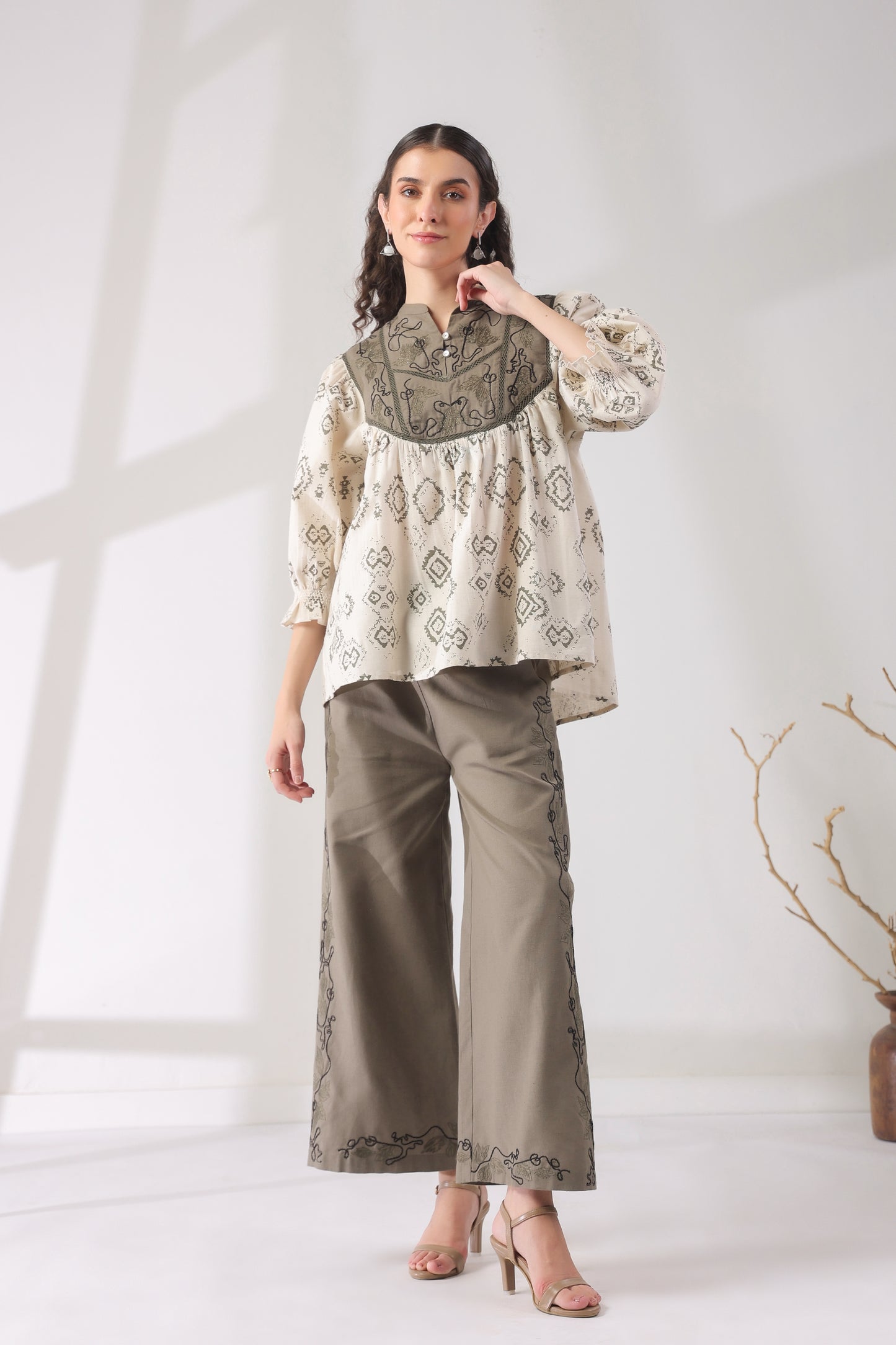 Bohemian Chic | Earthy Elegance | Embroidered Lounge Set 🌾✨
