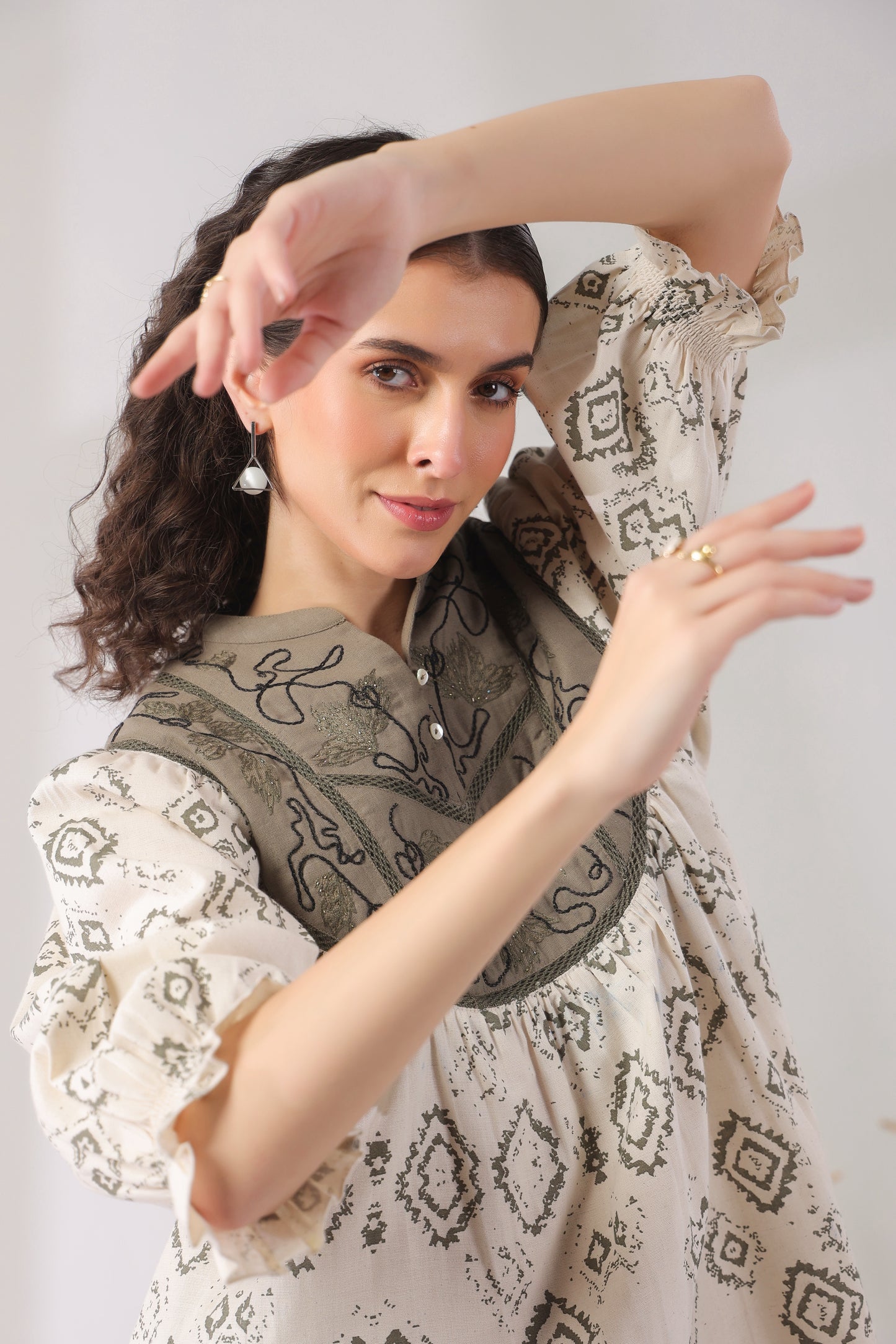 Rimi Brown Embroidered Cord set