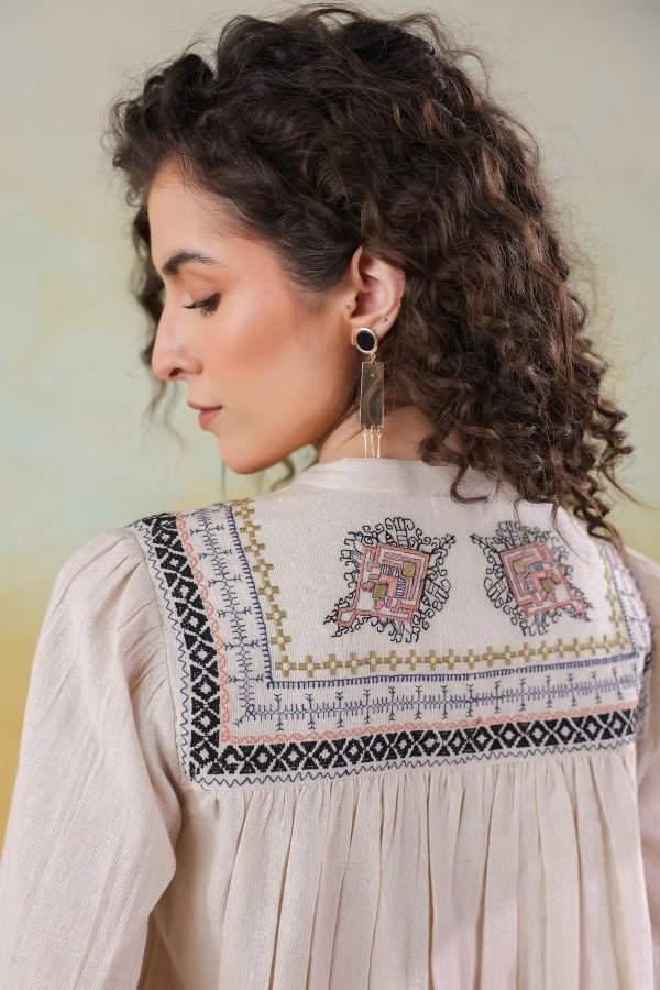 Beige Embroidered Co - ord Set Relaxed Fit, Chic & Comfortable - Anusheet Fashion