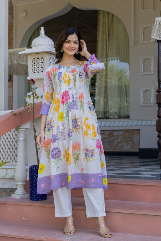 Bloom in Grace Floral Kurta Set 🌸 - Anusheet Fashion