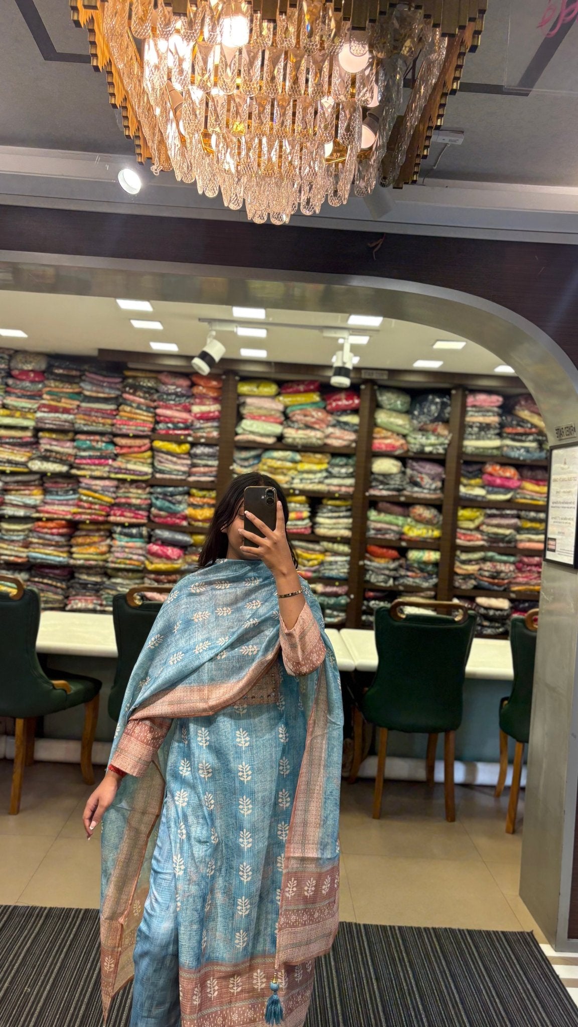 Chic Sky Blue Pure Chanderi Printed Suit Set - Anusheet Fashion