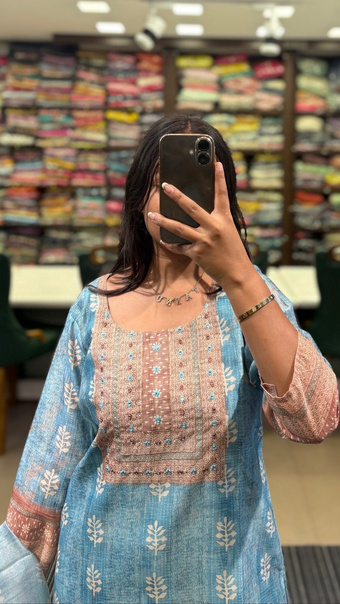 Chic Sky Blue Pure Chanderi Printed Suit Set - Anusheet Fashion