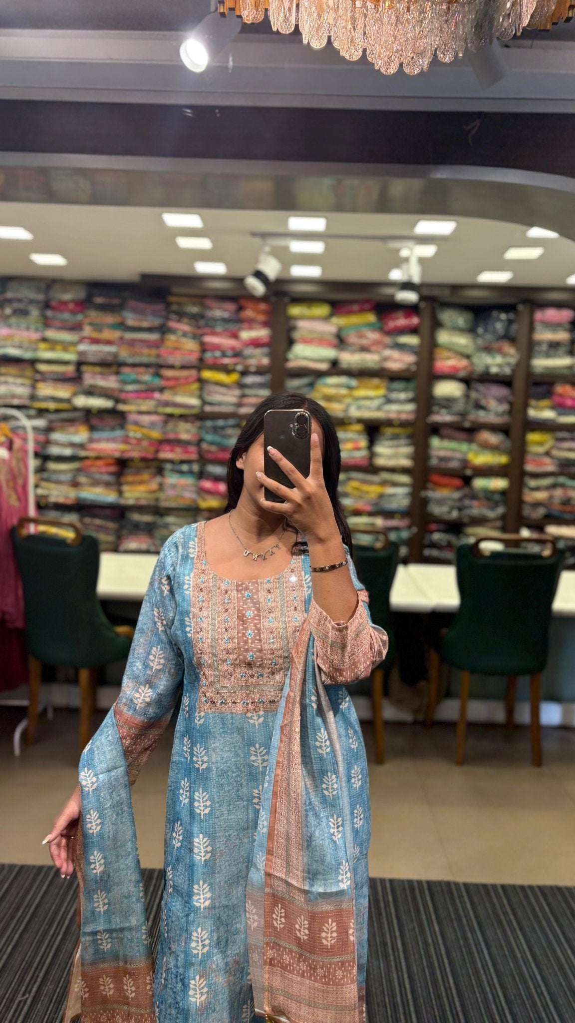 Chic Sky Blue Pure Chanderi Printed Suit Set - Anusheet Fashion